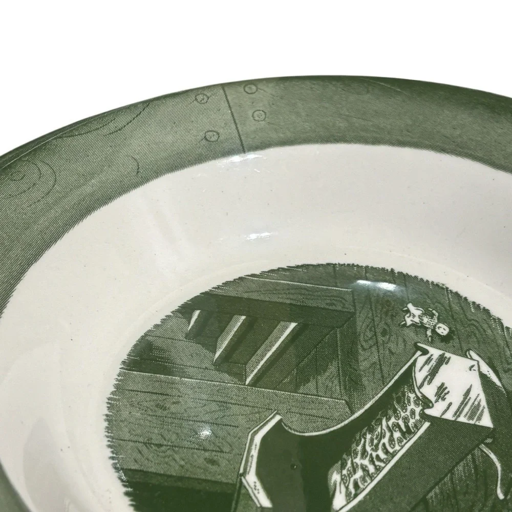 2~Vintage 1950s Green Colonial Homestead by Royal Ironstone China Serving Bowls